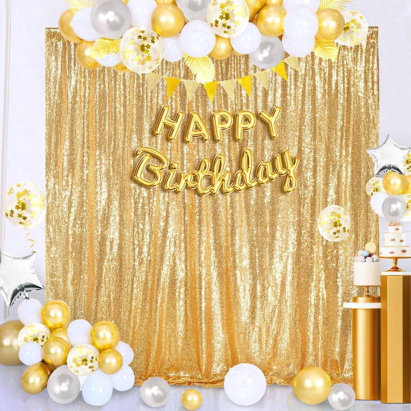 QueenDream 8ft x 8ft Gold Sequin Backdrop Curtain Glitter Photo Booth Backdrop for Wedding Birthday Baby Shower Event Decor - Image 3